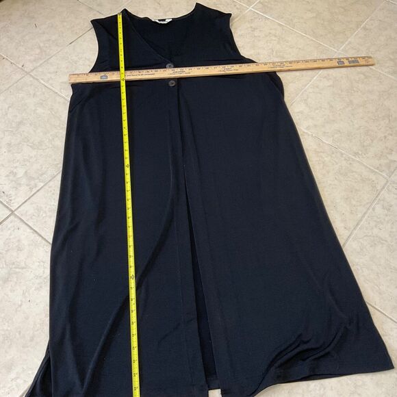 Fern Dratten Slinky Knit Duster Women’s OS  2 button Sleeveless Black travel - Picture 9 of 10